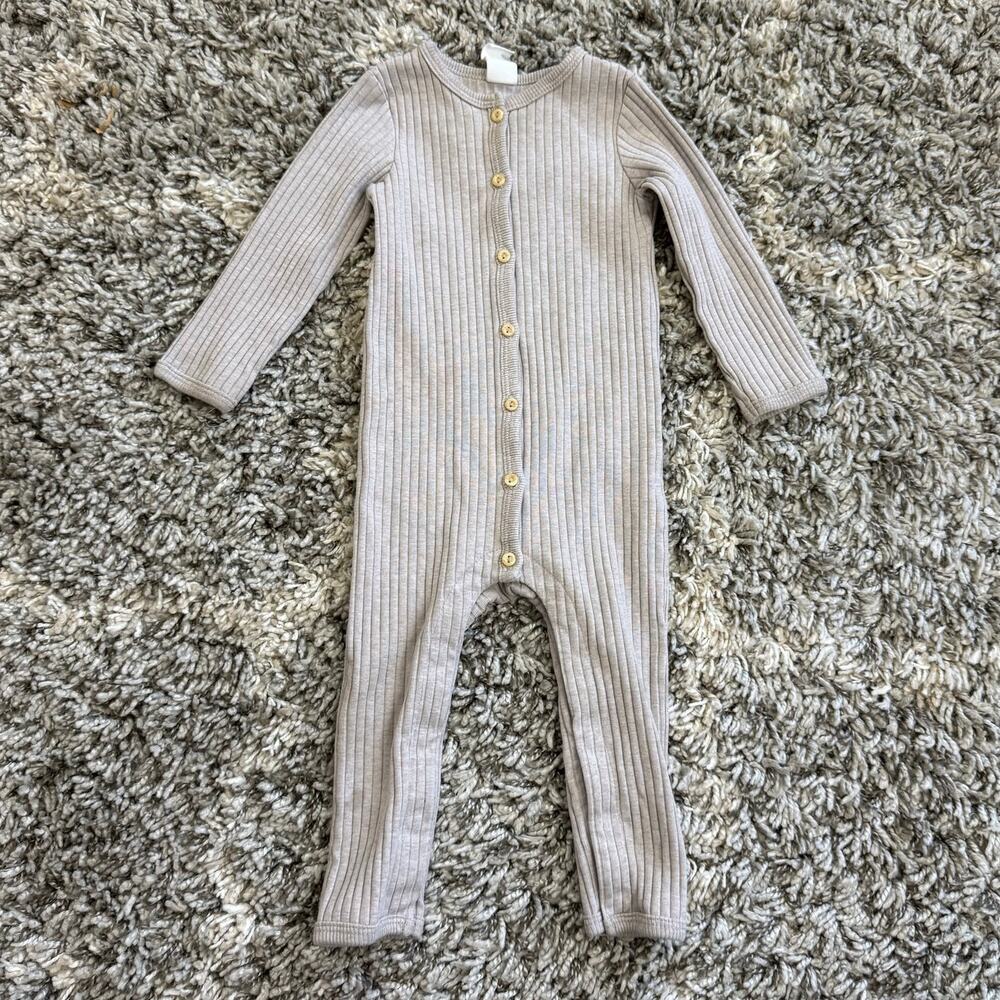 H&M Ribbed Organic Cotton Romper Jumpsuit Button Outfit Baby Boy 12 Months 9-12